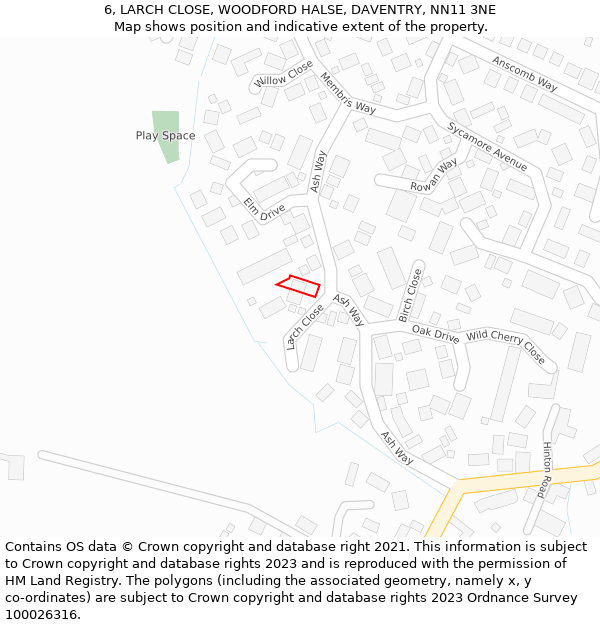 6, LARCH CLOSE, WOODFORD HALSE, DAVENTRY, NN11 3NE: Location map and indicative extent of plot