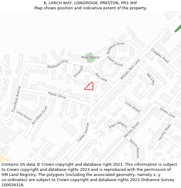 6, LARCH WAY, LONGRIDGE, PRESTON, PR3 3HF: Location map and indicative extent of plot