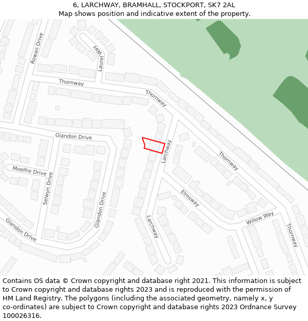 6, LARCHWAY, BRAMHALL, STOCKPORT, SK7 2AL: Location map and indicative extent of plot