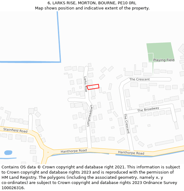 6, LARKS RISE, MORTON, BOURNE, PE10 0RL: Location map and indicative extent of plot