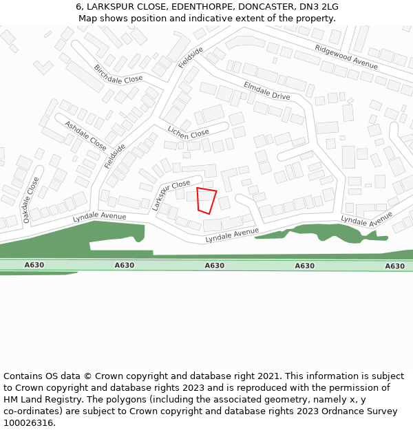 6, LARKSPUR CLOSE, EDENTHORPE, DONCASTER, DN3 2LG: Location map and indicative extent of plot