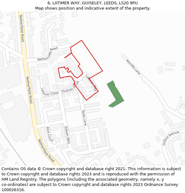 6, LATIMER WAY, GUISELEY, LEEDS, LS20 9PU: Location map and indicative extent of plot