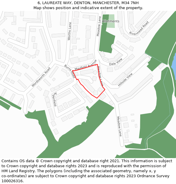 6, LAUREATE WAY, DENTON, MANCHESTER, M34 7NH: Location map and indicative extent of plot