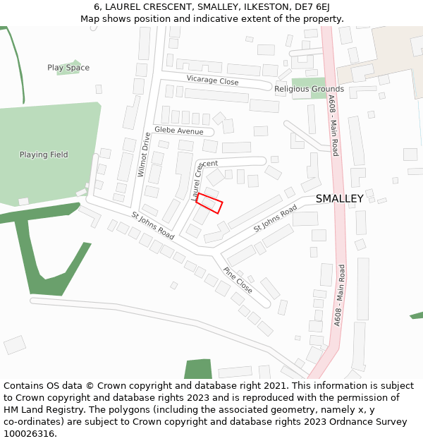 6, LAUREL CRESCENT, SMALLEY, ILKESTON, DE7 6EJ: Location map and indicative extent of plot