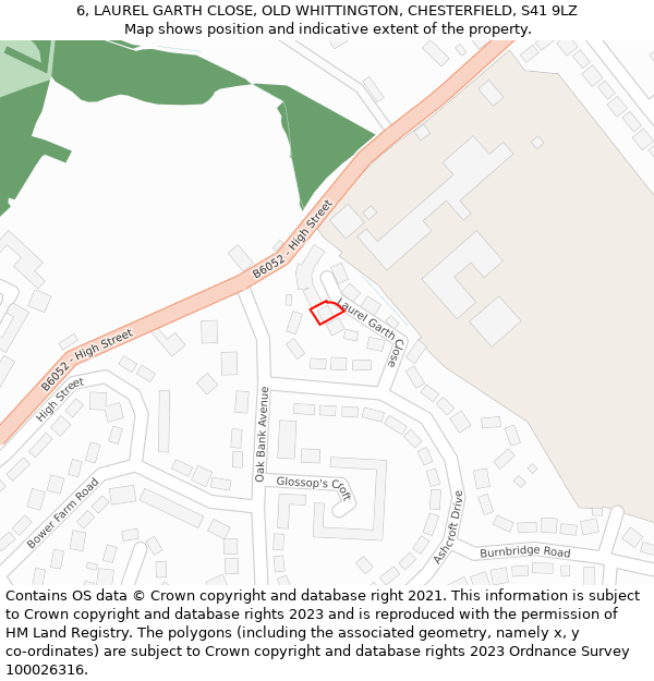 6, LAUREL GARTH CLOSE, OLD WHITTINGTON, CHESTERFIELD, S41 9LZ: Location map and indicative extent of plot