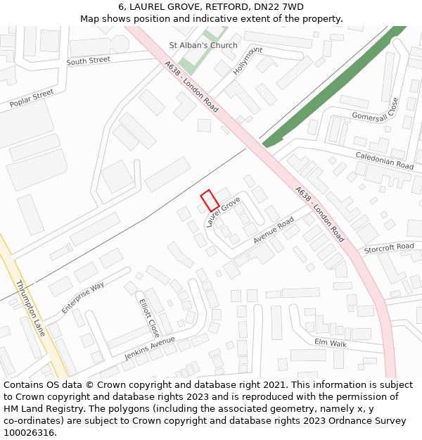 6, LAUREL GROVE, RETFORD, DN22 7WD: Location map and indicative extent of plot