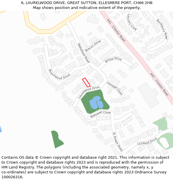 6, LAURELWOOD DRIVE, GREAT SUTTON, ELLESMERE PORT, CH66 2HB: Location map and indicative extent of plot