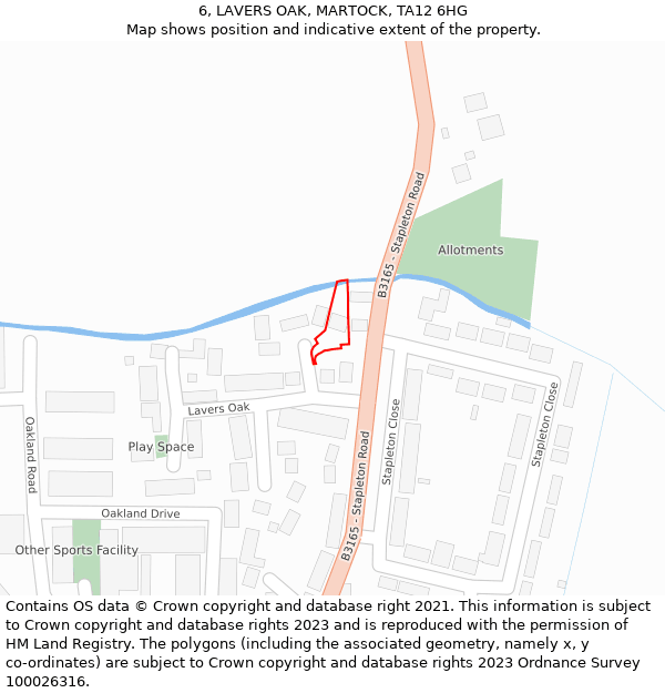 6, LAVERS OAK, MARTOCK, TA12 6HG: Location map and indicative extent of plot