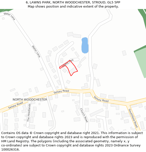 6, LAWNS PARK, NORTH WOODCHESTER, STROUD, GL5 5PP: Location map and indicative extent of plot