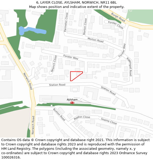 6, LAYER CLOSE, AYLSHAM, NORWICH, NR11 6BL: Location map and indicative extent of plot