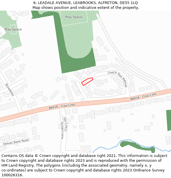 6, LEADALE AVENUE, LEABROOKS, ALFRETON, DE55 1LQ: Location map and indicative extent of plot