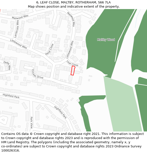 6, LEAF CLOSE, MALTBY, ROTHERHAM, S66 7LA: Location map and indicative extent of plot