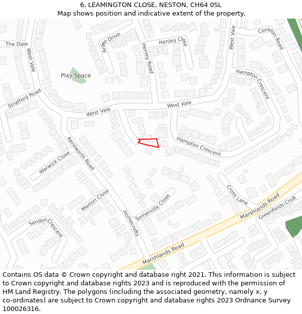 6, LEAMINGTON CLOSE, NESTON, CH64 0SL: Location map and indicative extent of plot