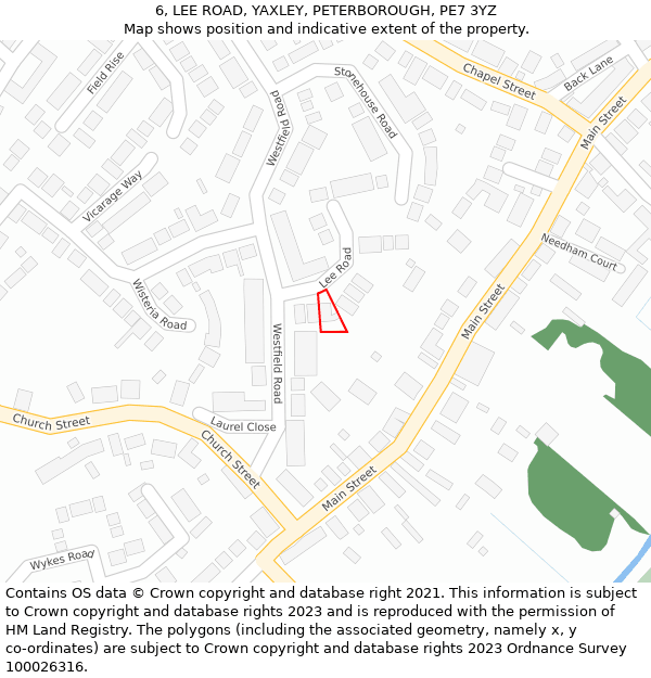 6, LEE ROAD, YAXLEY, PETERBOROUGH, PE7 3YZ: Location map and indicative extent of plot