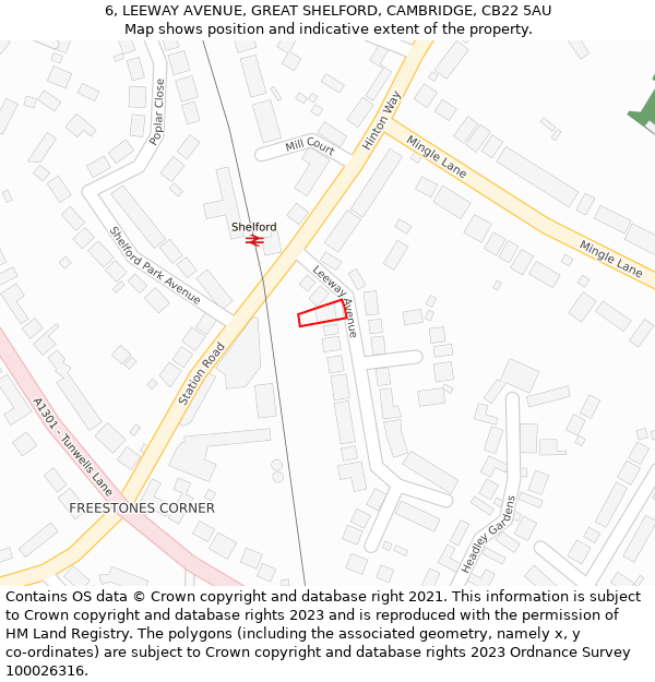 6, LEEWAY AVENUE, GREAT SHELFORD, CAMBRIDGE, CB22 5AU: Location map and indicative extent of plot