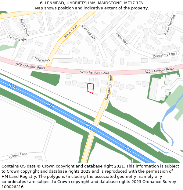 6, LENMEAD, HARRIETSHAM, MAIDSTONE, ME17 1FA: Location map and indicative extent of plot