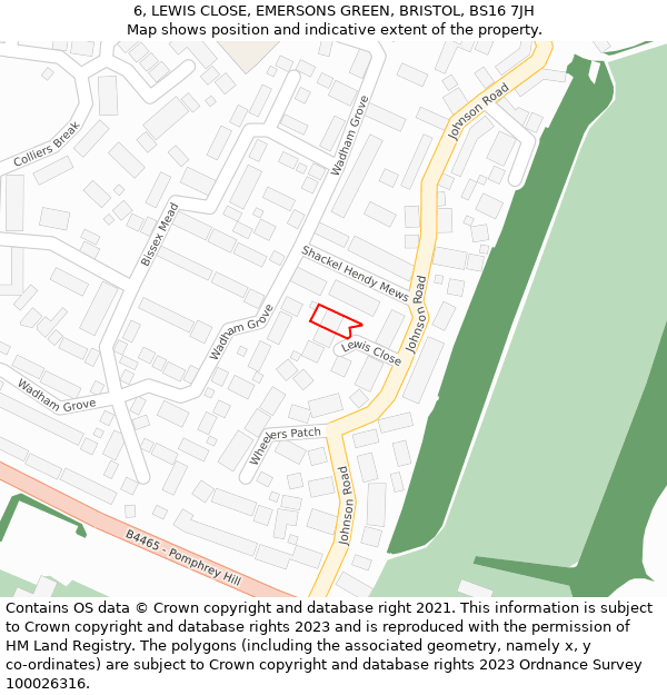 6, LEWIS CLOSE, EMERSONS GREEN, BRISTOL, BS16 7JH: Location map and indicative extent of plot