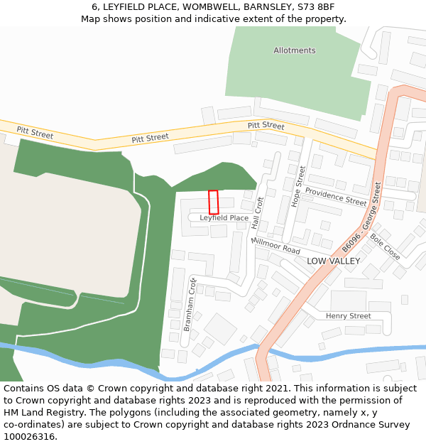6, LEYFIELD PLACE, WOMBWELL, BARNSLEY, S73 8BF: Location map and indicative extent of plot