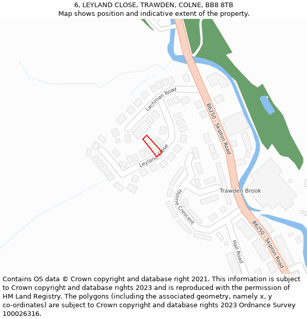 6, LEYLAND CLOSE, TRAWDEN, COLNE, BB8 8TB: Location map and indicative extent of plot