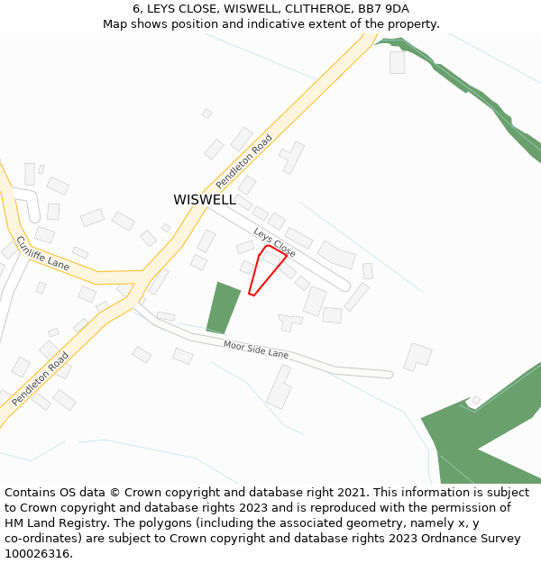 6, LEYS CLOSE, WISWELL, CLITHEROE, BB7 9DA: Location map and indicative extent of plot