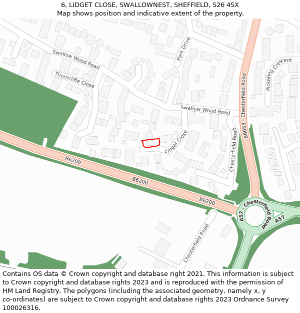 6, LIDGET CLOSE, SWALLOWNEST, SHEFFIELD, S26 4SX: Location map and indicative extent of plot