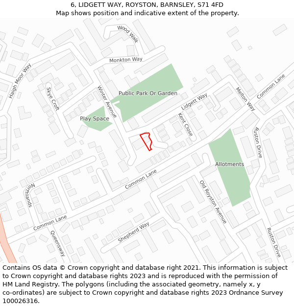 6, LIDGETT WAY, ROYSTON, BARNSLEY, S71 4FD: Location map and indicative extent of plot