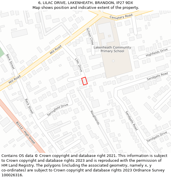 6, LILAC DRIVE, LAKENHEATH, BRANDON, IP27 9DX: Location map and indicative extent of plot