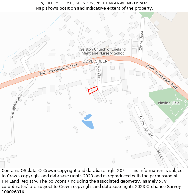 6, LILLEY CLOSE, SELSTON, NOTTINGHAM, NG16 6DZ: Location map and indicative extent of plot