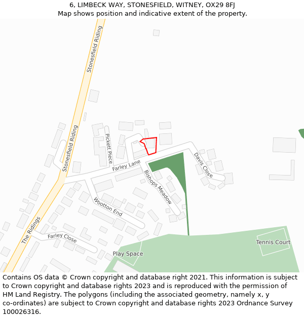 6, LIMBECK WAY, STONESFIELD, WITNEY, OX29 8FJ: Location map and indicative extent of plot