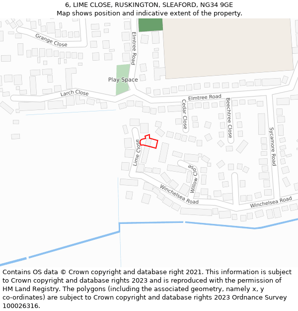6, LIME CLOSE, RUSKINGTON, SLEAFORD, NG34 9GE: Location map and indicative extent of plot