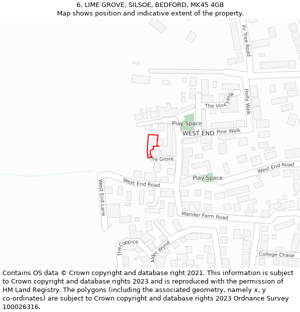 6, LIME GROVE, SILSOE, BEDFORD, MK45 4GB: Location map and indicative extent of plot