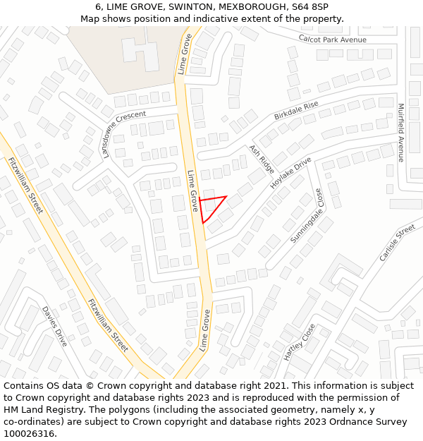 6, LIME GROVE, SWINTON, MEXBOROUGH, S64 8SP: Location map and indicative extent of plot