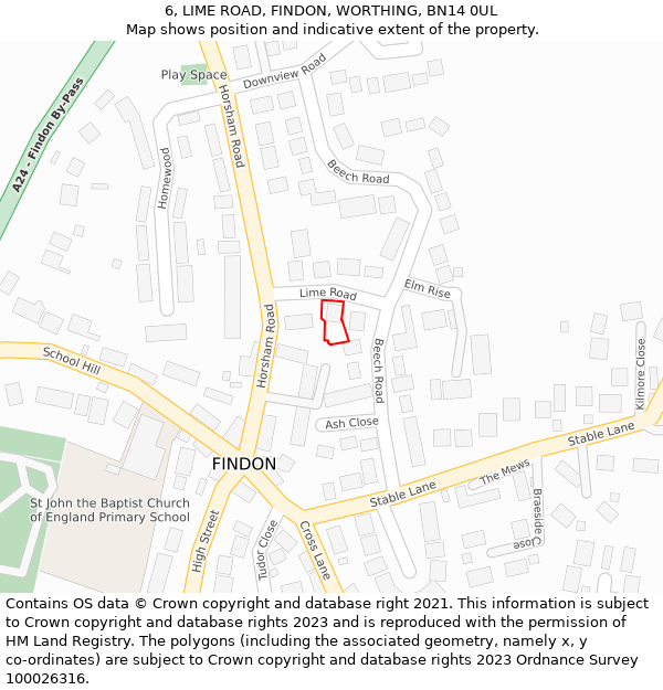 6, LIME ROAD, FINDON, WORTHING, BN14 0UL: Location map and indicative extent of plot