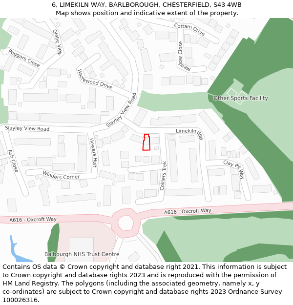 6, LIMEKILN WAY, BARLBOROUGH, CHESTERFIELD, S43 4WB: Location map and indicative extent of plot