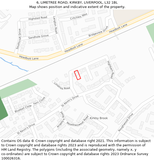 6, LIMETREE ROAD, KIRKBY, LIVERPOOL, L32 1BL: Location map and indicative extent of plot