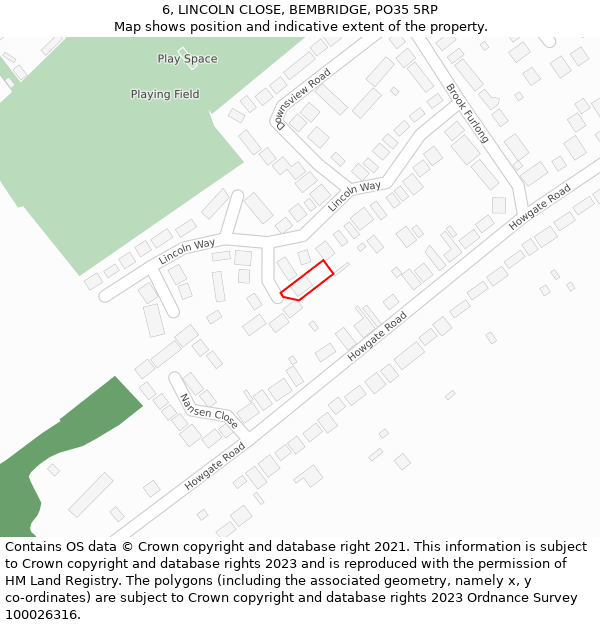 6, LINCOLN CLOSE, BEMBRIDGE, PO35 5RP: Location map and indicative extent of plot