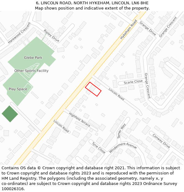 6, LINCOLN ROAD, NORTH HYKEHAM, LINCOLN, LN6 8HE: Location map and indicative extent of plot