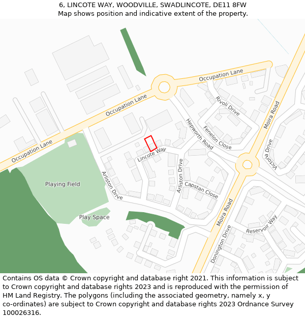 6, LINCOTE WAY, WOODVILLE, SWADLINCOTE, DE11 8FW: Location map and indicative extent of plot