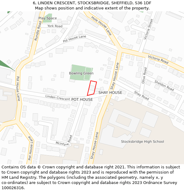 6, LINDEN CRESCENT, STOCKSBRIDGE, SHEFFIELD, S36 1DF: Location map and indicative extent of plot