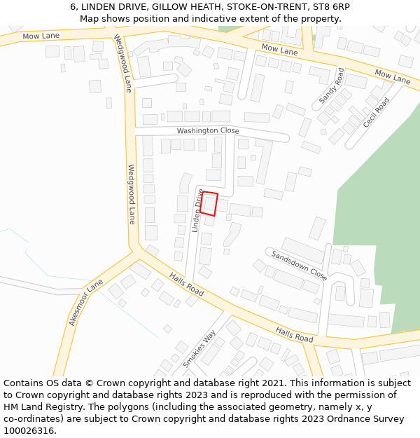 6, LINDEN DRIVE, GILLOW HEATH, STOKE-ON-TRENT, ST8 6RP: Location map and indicative extent of plot