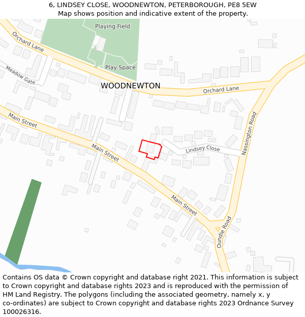 6, LINDSEY CLOSE, WOODNEWTON, PETERBOROUGH, PE8 5EW: Location map and indicative extent of plot