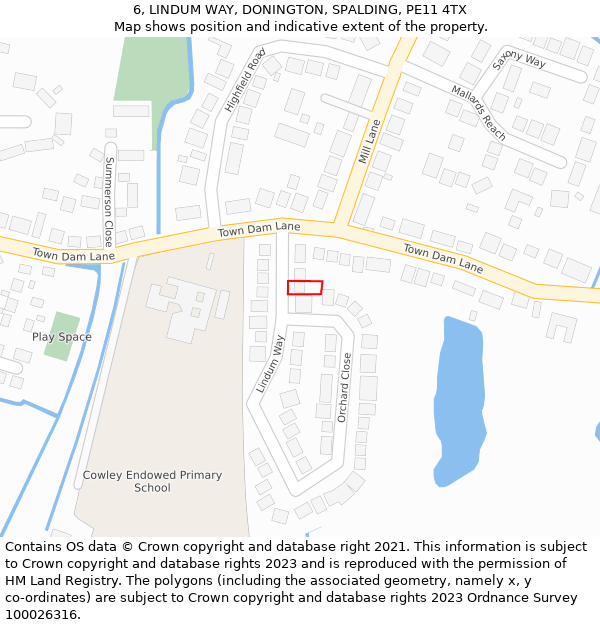 6, LINDUM WAY, DONINGTON, SPALDING, PE11 4TX: Location map and indicative extent of plot