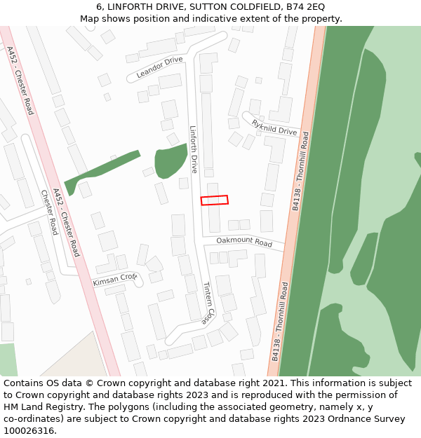 6, LINFORTH DRIVE, SUTTON COLDFIELD, B74 2EQ: Location map and indicative extent of plot