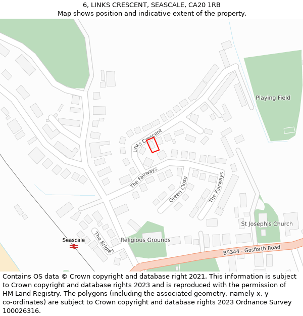 6, LINKS CRESCENT, SEASCALE, CA20 1RB: Location map and indicative extent of plot