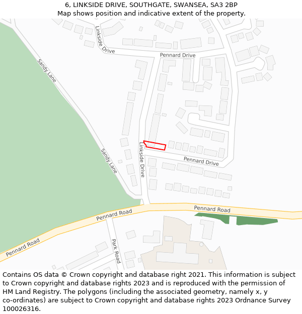 6, LINKSIDE DRIVE, SOUTHGATE, SWANSEA, SA3 2BP: Location map and indicative extent of plot