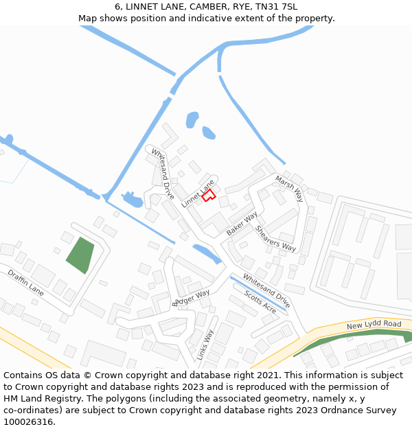 6, LINNET LANE, CAMBER, RYE, TN31 7SL: Location map and indicative extent of plot