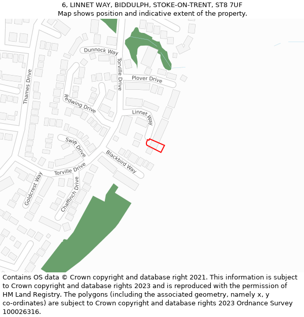 6, LINNET WAY, BIDDULPH, STOKE-ON-TRENT, ST8 7UF: Location map and indicative extent of plot