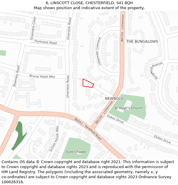 6, LINSCOTT CLOSE, CHESTERFIELD, S41 8QH: Location map and indicative extent of plot