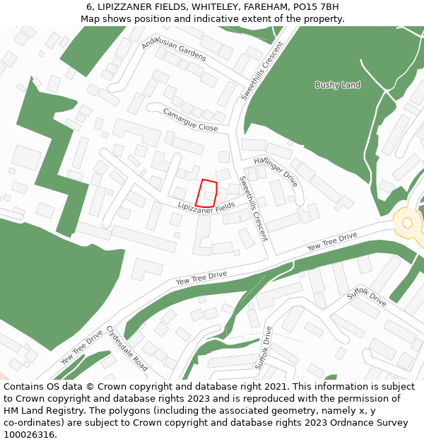 6, LIPIZZANER FIELDS, WHITELEY, FAREHAM, PO15 7BH: Location map and indicative extent of plot