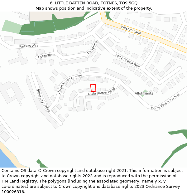 6, LITTLE BATTEN ROAD, TOTNES, TQ9 5GQ: Location map and indicative extent of plot